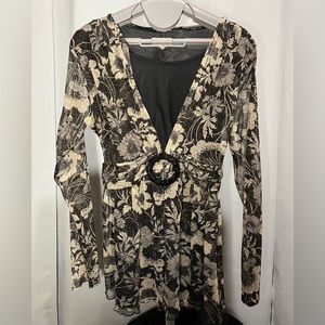 Women’s long-sleeve floral dressy top, multi-colored